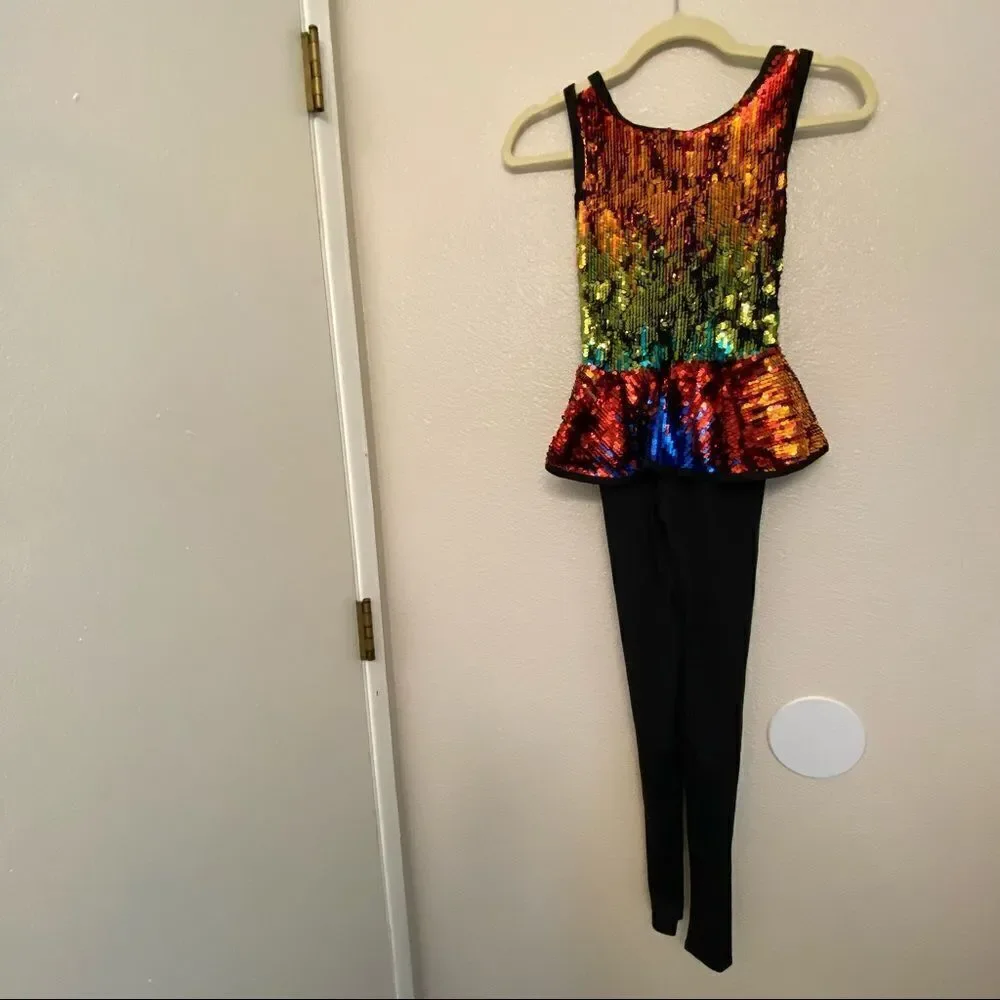 WEISSMAN Dance Costume hip hop BE THE ONE 10576 Rainbow Sequin Unitard child MC